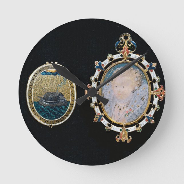 Armada Jewel, miniature of Queen Elizabeth I enclo Round Clock (Front)