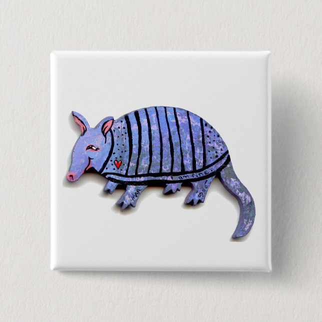 Armadillo art fun cute happy unique armadillos 2 inch square button (Front)
