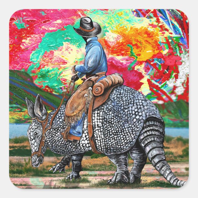 Armadillo Cowboy Custom-Cut Vinyl Sticker (Front)