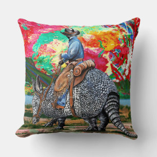 Armadillo Cowboy Throw Pillow