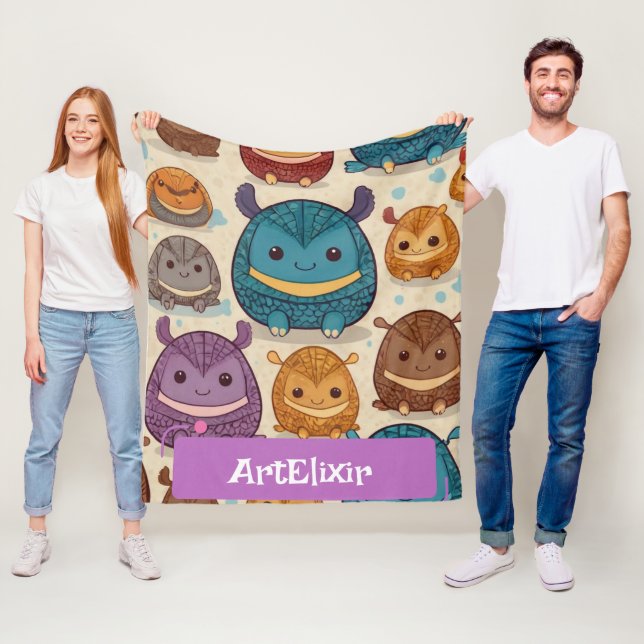 Armadillo Cute Circle Print  Fleece Blanket (In Situ)