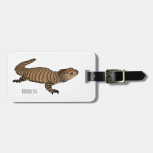Armadillo girdled lizard cartoon illustration  luggage tag