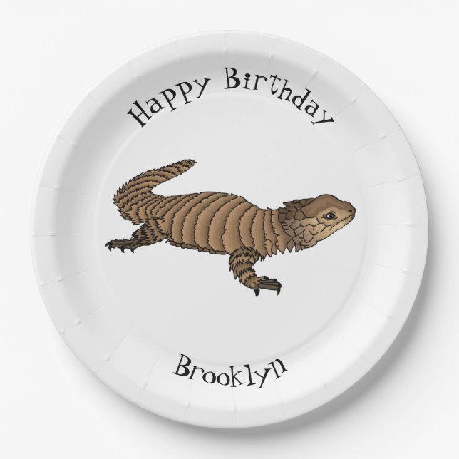 Armadillo girdled lizard cartoon illustration  paper plate (Front)
