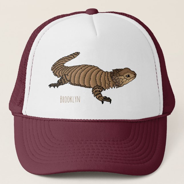 Armadillo girdled lizard cartoon illustration trucker hat (Front)