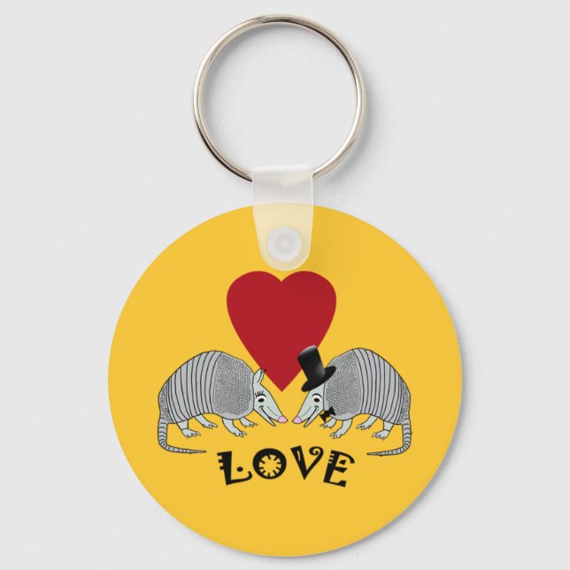 Armadillo Heart Love Vintage Yellow Keychain (Front)