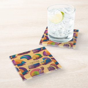 Armadillo Pastel Colourful Personalized Pattern Glass Coaster