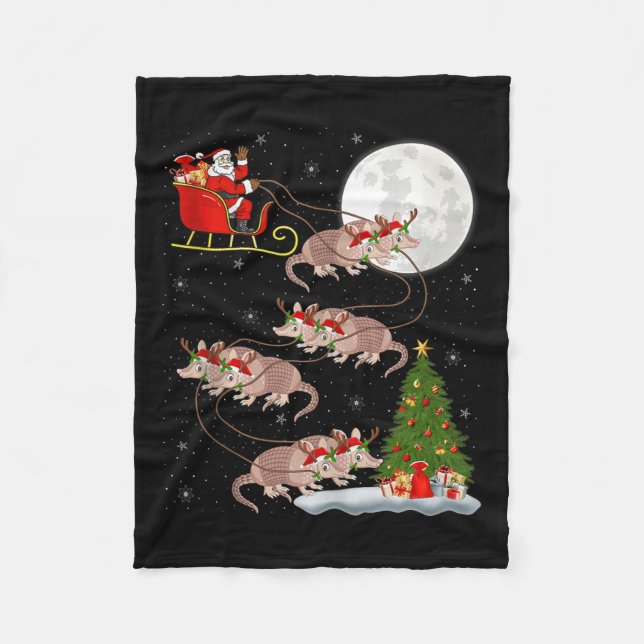 Armadillo Santa Sleigh Flying Funny Magical Christ Fleece Blanket (Front)