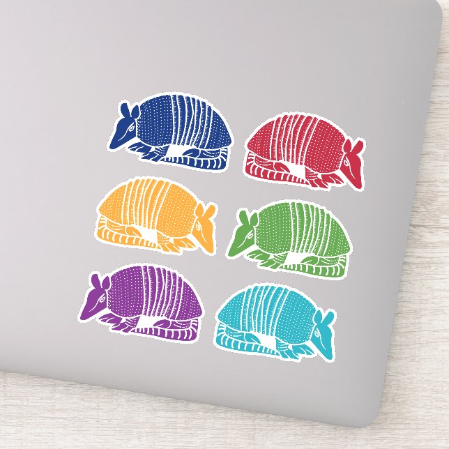 Armadillo Sticker Sheet 6 Armadillos colorés (Détail)