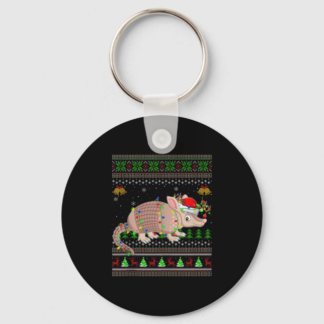 Armadillo Ugly Christmas Sweaters Holiday Santa Cu Keychain (Front)