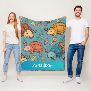 Armadillo Unique Floral Old Print  Fleece Blanket