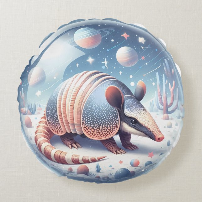 Armadillo with Cosmic BackgroundArm Round Pillow (Front)