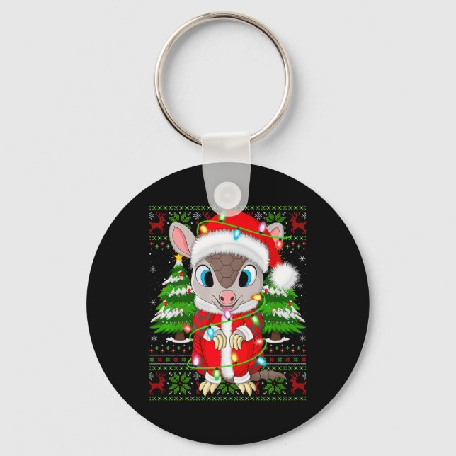 Armadillo Xmas Sweater Style Ugly Santa Armadillo  Keychain (Front)