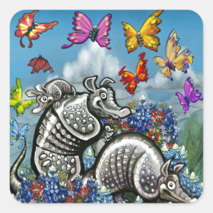 Armadillos Bluebonnets Butterflies Wildflowers Square Sticker