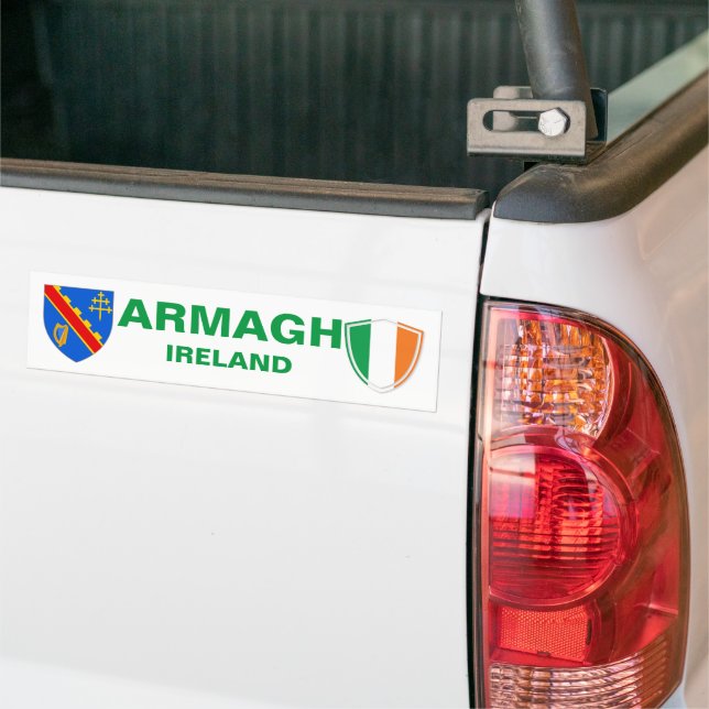 Armagh Ireland Crest and Irish Flag Bumper Sticker (On Truck)
