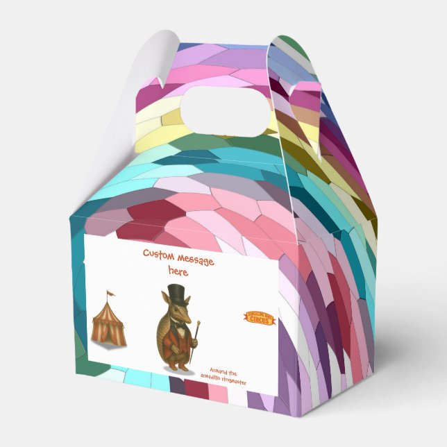 Armand, armadillo ringmaster favor box (Front Side)