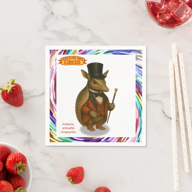 Armand, armadillo ringmaster napkin (Insitu)