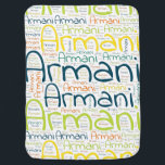 Armani Baby Blanket<br><div class="desc">Armani. Show and wear this popular beautiful male first name designed as colourful wordcloud made of horizontal and vertical cursive hand lettering typography in different sizes and adorable fresh colours. Wear your positive american name or show the world whom you love or adore. Merch with this soft text artwork is...</div>