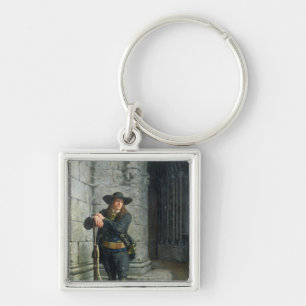 Armed Breton Guarding a Porch Keychain