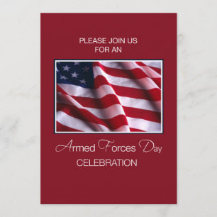 Armed Forces Day Event Invitation, Flag on Red, Wh Invitation