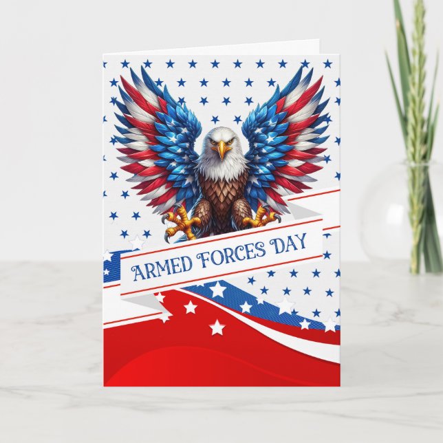 Armed Forces Day Patriotic Eagle Red White Blue Holiday Card (Front)