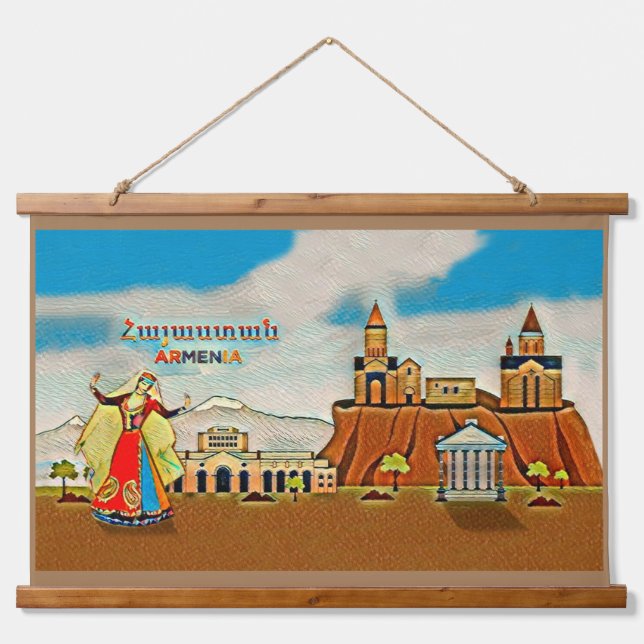 Armenia "Հայաստան" Wood Topped Wall Tapestry (Front)