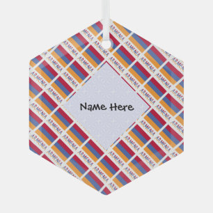 Armenia Armenian Flag Tiled Black Personalization Glass Ornament