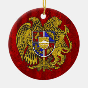 Armenia Coat of Arms on Red Ceramic Ornament