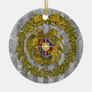 Armenia Coat of Arms Silver Gold Holly Ceramic Ornament