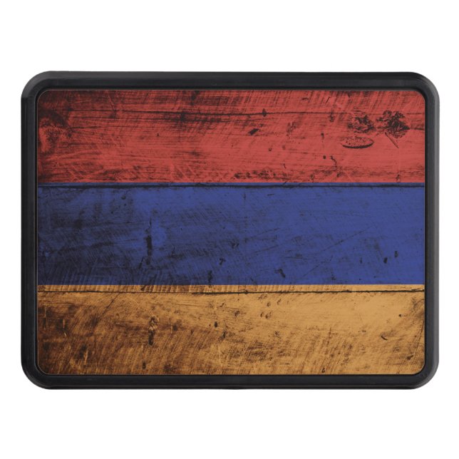 Armenia Flag on Old Wood Grain Trailer Hitch Cover (Front)