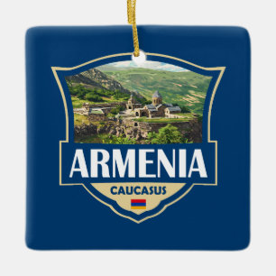 Armenia Illustration Retro Badge Ceramic Ornament