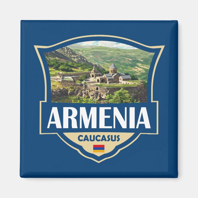 Armenia Illustration Retro Badge Magnet (Front)