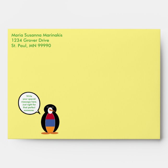 Armenia Talking Ms Penguin Personalized  Envelopes (Front)