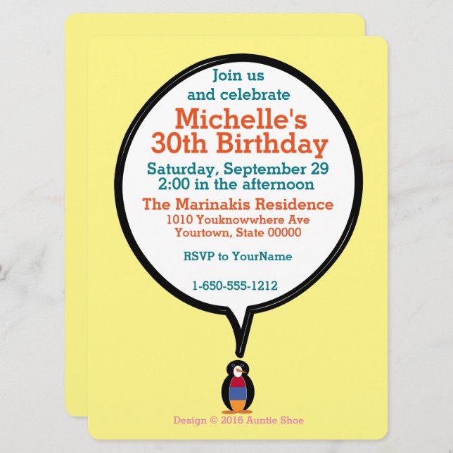 Armenia Talking Ms Penguin Personalized  Invitation (Front/Back)
