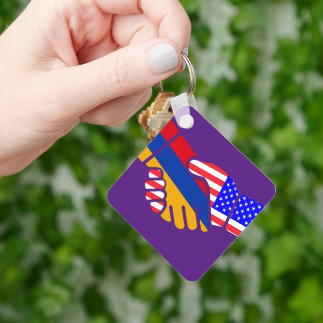 Armenia USA Flags Keychain (Hand)