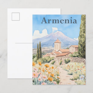 Armenia Watercolor Travel Illustration Postcard