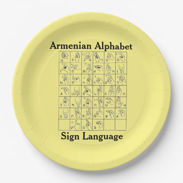 Armenian Alphabet Sign Language Paper Plate (Front)