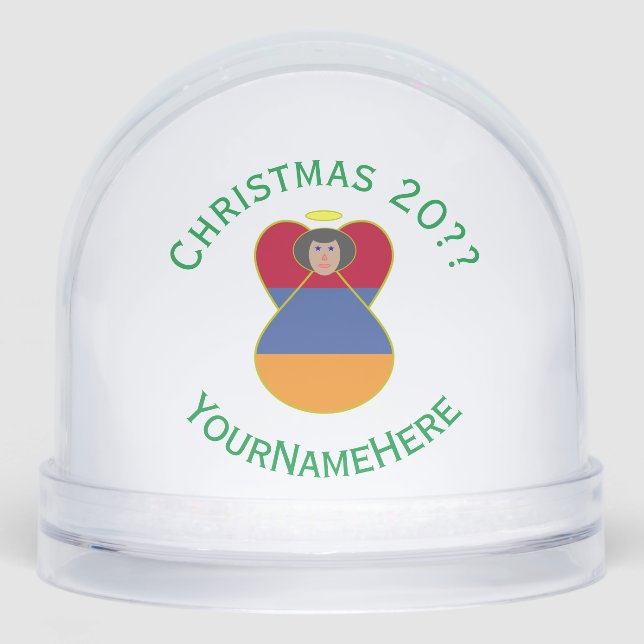 Armenian Angel Christmas Flag Personalized  Snowglobe (Front)