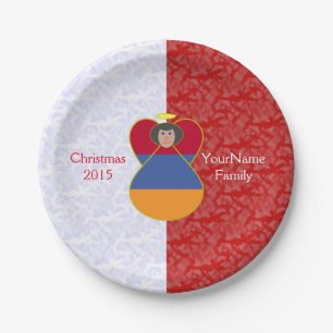 Armenian Angel Flag Red White Personalized Text  Paper Plate