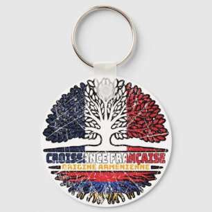 Armenian Armenia French France Tree Roots Flag Keychain