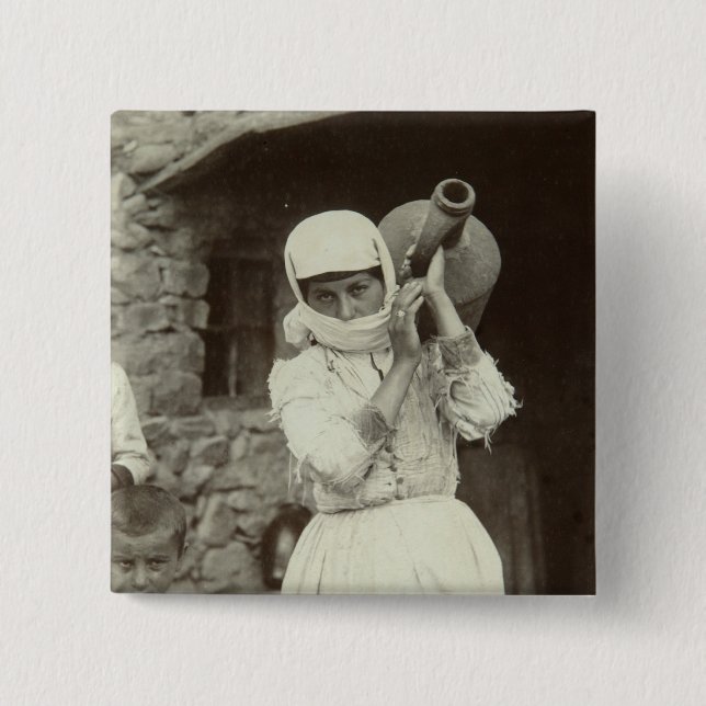 Armenian country girl, Yerevan 2 Inch Square Button (Front)