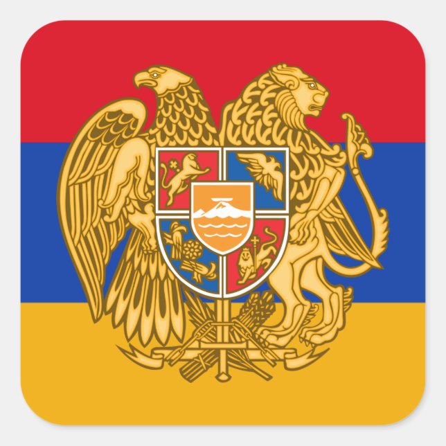 Armenian Flag and Coat of Arms, Flag of Armenia Square Sticker (Front)