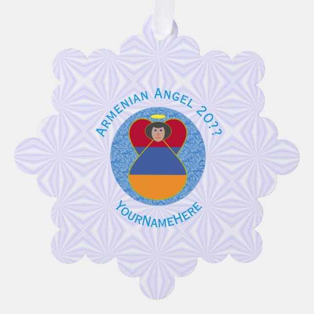 Armenian Flag Angel Personalized Text  Ornament Card (Front)
