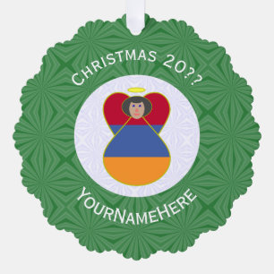 Armenian Flag Christmas Angel Personalized Ornament Card