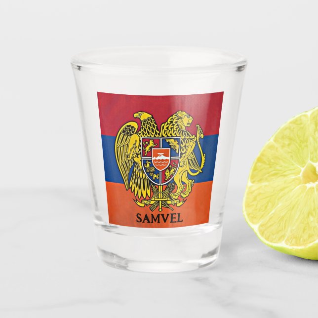 Armenian Flag Coat of Arms Heraldic Sign Hayastan Shot Glass (Front)