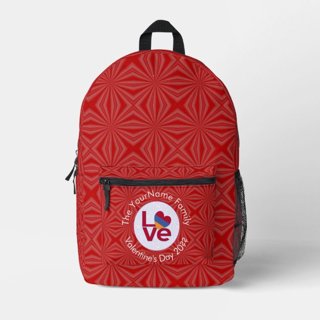 Armenian Flag Heart LOVE Red Personalized Text  Printed Backpack (Front)