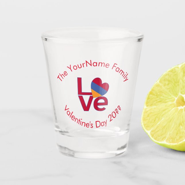 Armenian Flag Heart LOVE Red Personalized Text  Shot Glass (Front)