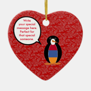 Armenian Flag Holiday Ms. Penguin Talking Ceramic Ornament