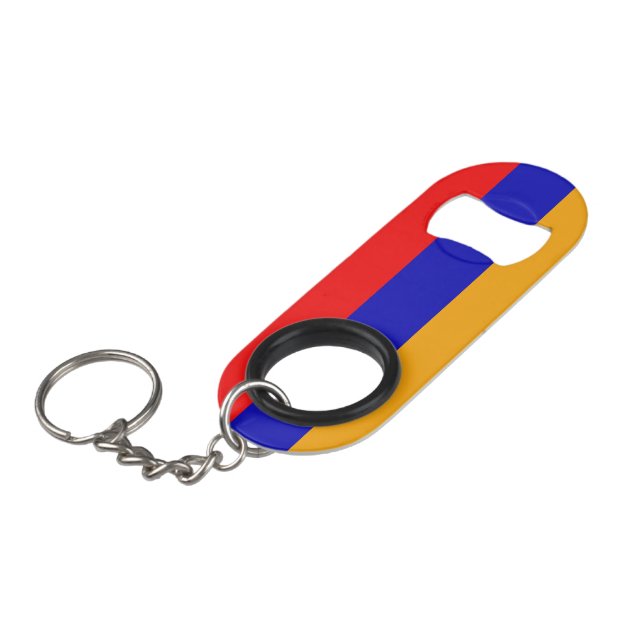 Armenian Flag Mini Bottle Opener With Keychain (Front Angled)
