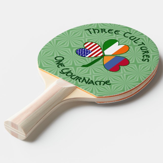 Armenian Irish American Shamrock Flag Personalized Ping Pong Paddle (Front Angle)