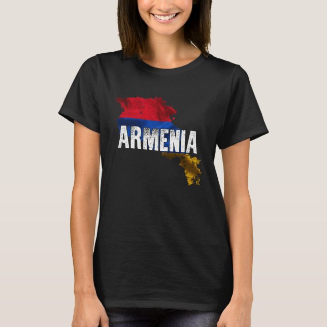 Armenian Map and Flag Souvenir  Distressed Armenia T-Shirt (Front)